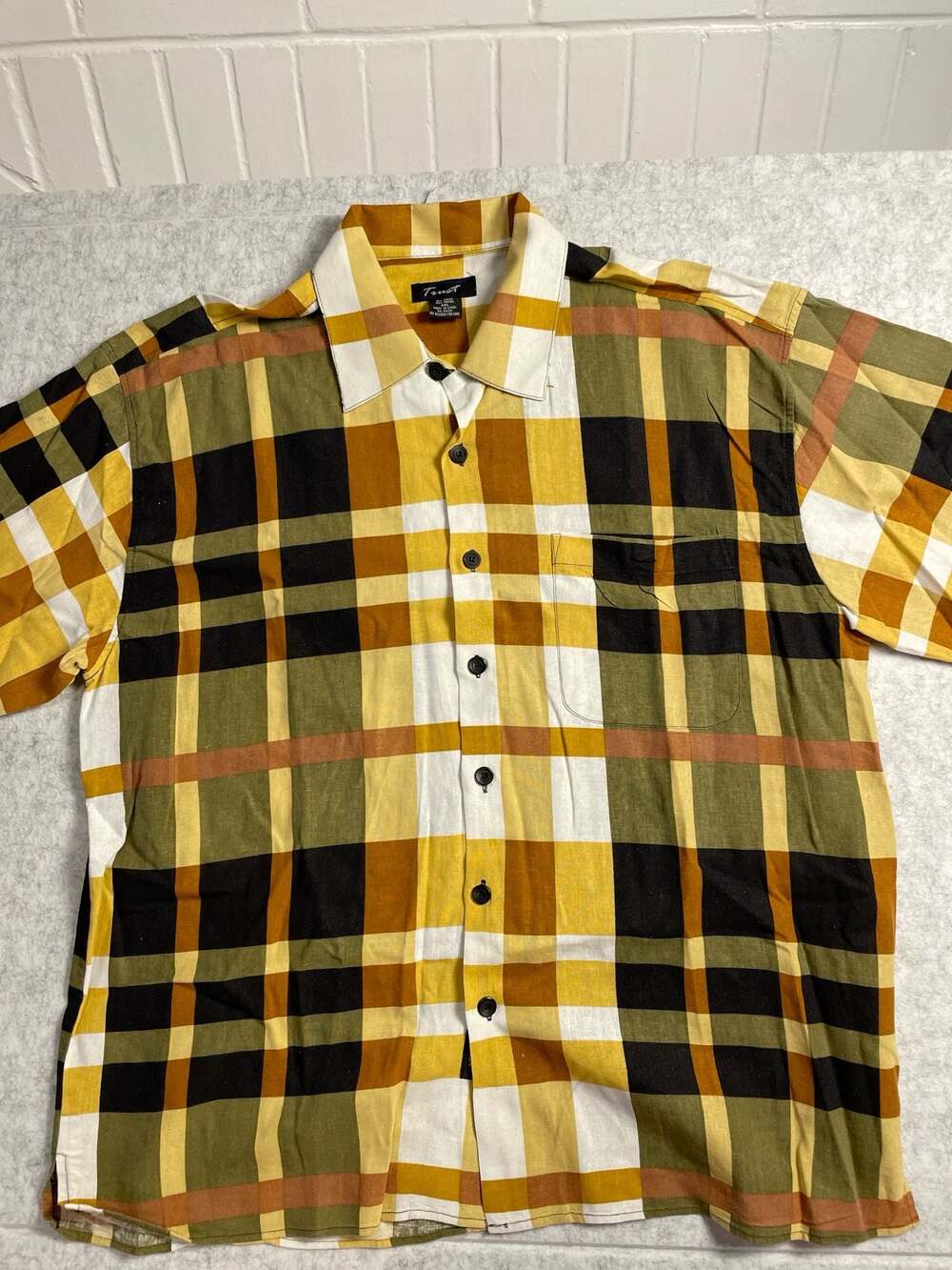 Trust Vintage Linen-Blend Plaid Short Sleeve Button-Down Shirt XXL - Picture 1 of 6